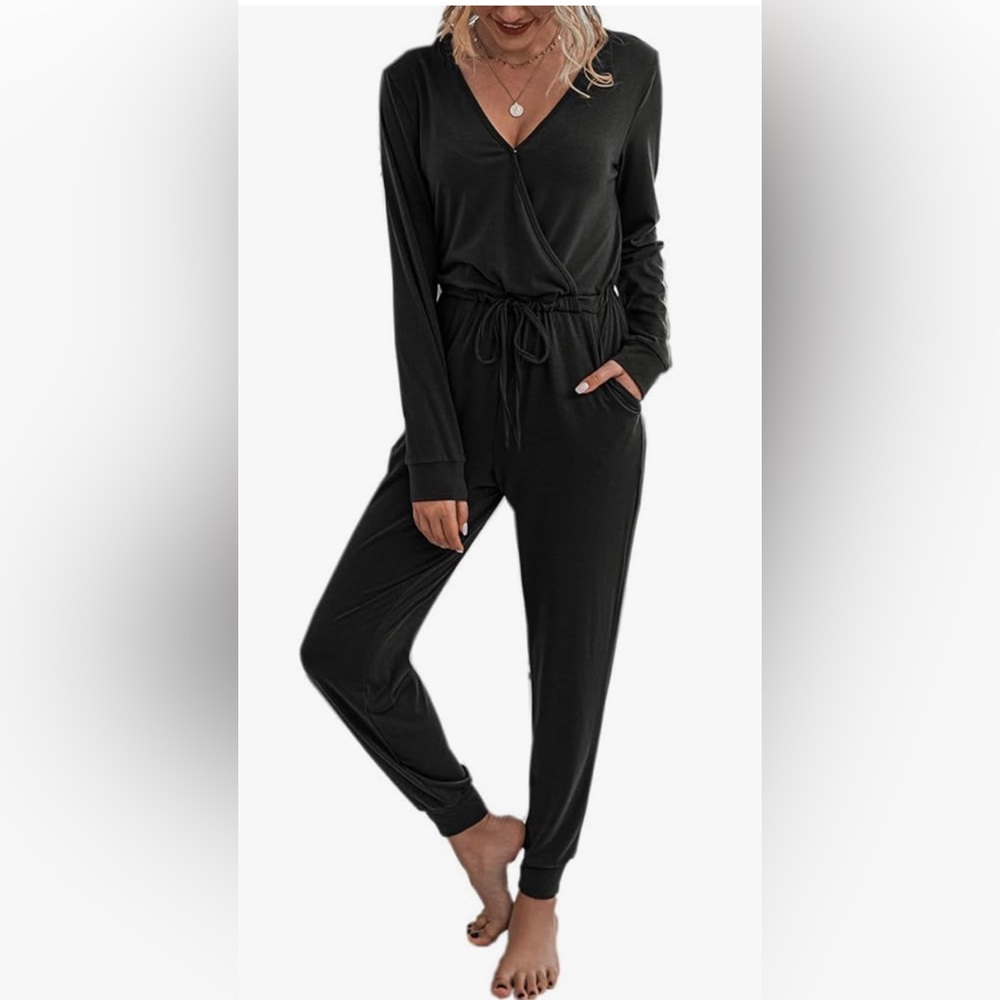 Black Long Sleeve Jumpsuit with Pockets